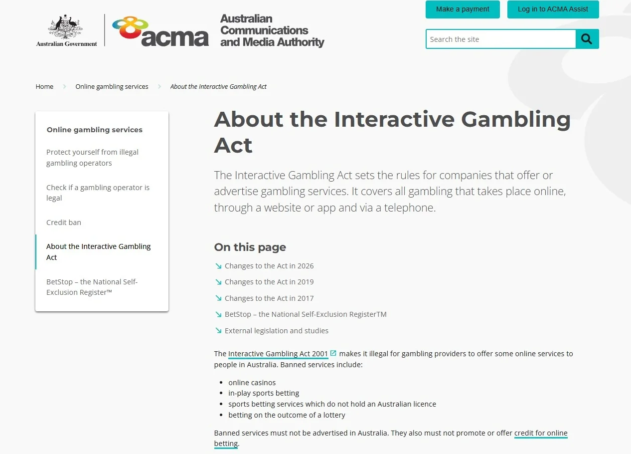 ACMA Interactive Gambling Act guidance on online casino services in Australia